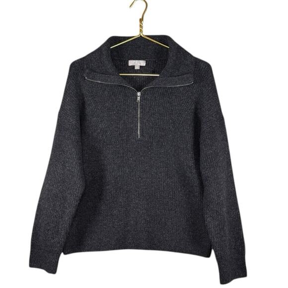J.Crew Wool Blend Half-Zip Sweater | Gray Unisex Minimalist Ribbed | M - Picture 2 of 10